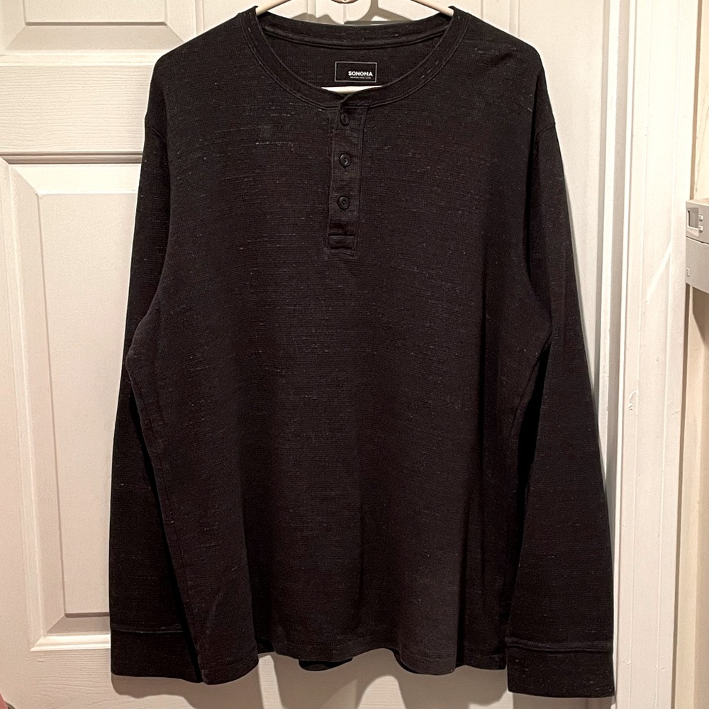 Men’s Sonoma Grey Black Long Sleeve Henley Shirt Size XL